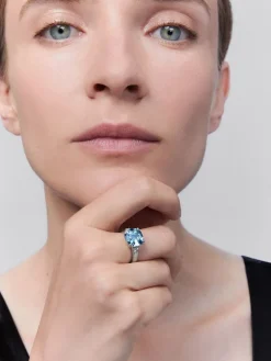 Anillo tresillo de plata 925 con topacio y diamantes
