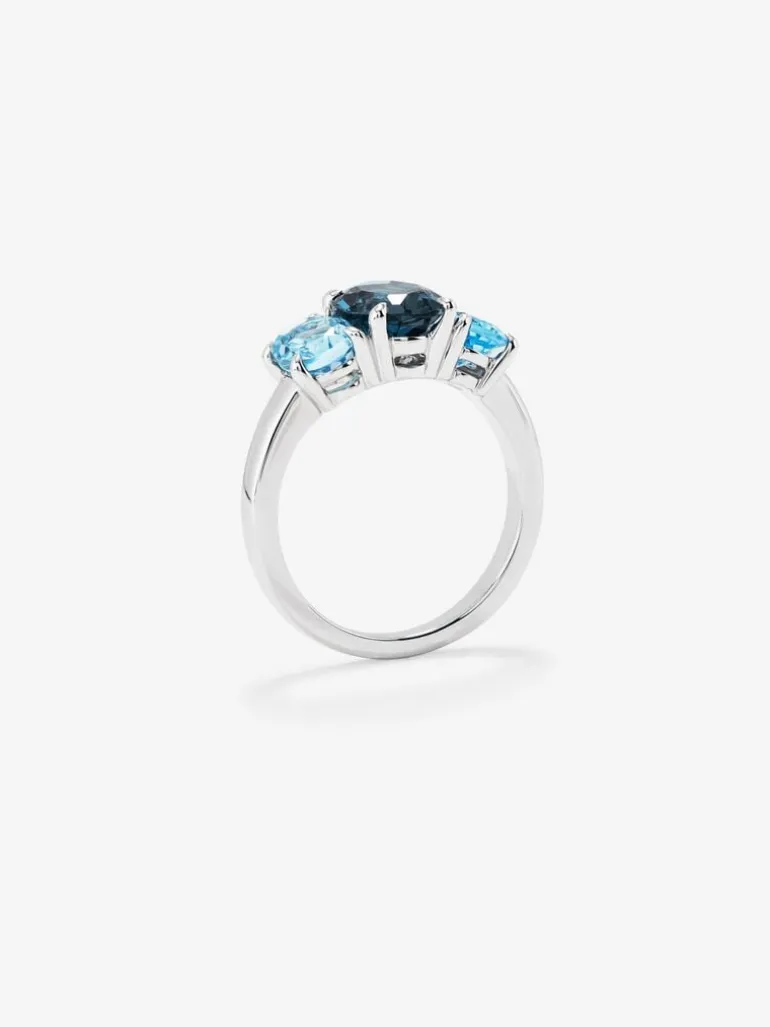 Anillo tresillo de plata 925 con topacios