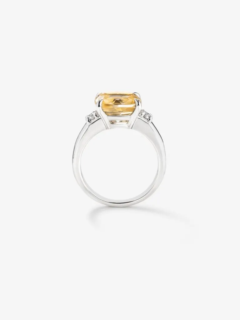 Anillo tresillo de plata 925 con citrino y diamantes