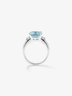 Anillo tresillo de plata 925 con topacio y diamantes