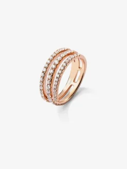 Anillo triple de oro rosa de 18K con 55 diamantes en talla brillante con un total de 0,68 cts