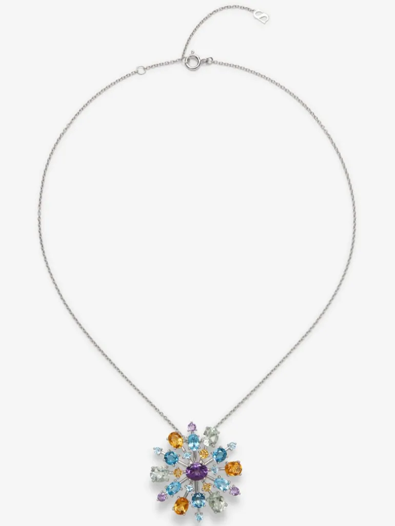 Broche de plata 925 con amatistas, topacios y cuarzos citrinos