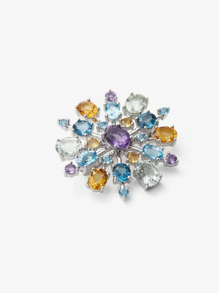 Broche de plata 925 con amatistas, topacios y cuarzos citrinos