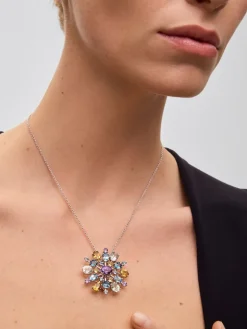 Broche de plata 925 con amatistas, topacios y cuarzos citrinos