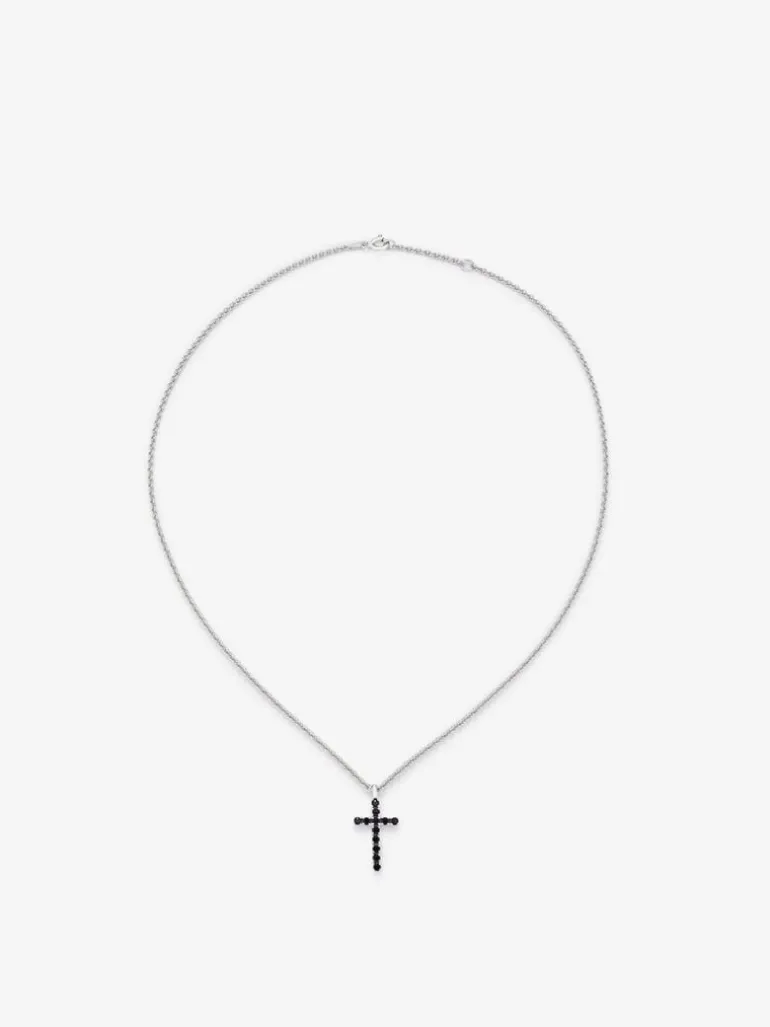Colgante cadena con cruz fino de plata 925 con espinelas