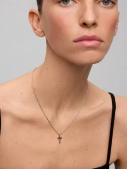 Colgante cadena con cruz fino de plata 925 con espinelas