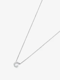 Colgante cadena con inicial pequeña de oro blanco de 18K y diamantes