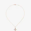 Colgante cadena cruz de oro rosa de 18K con zafiro