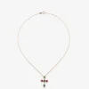 Colgante cadena cruz de oro rosa de 18K con turmalina verde y turmalina rosa