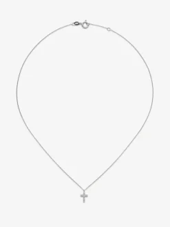 Colgante cadena cruz de oro blanco de 18K con diamantes