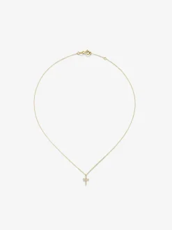 Colgante cadena cruz en oro amarillo de 18K con diamantes