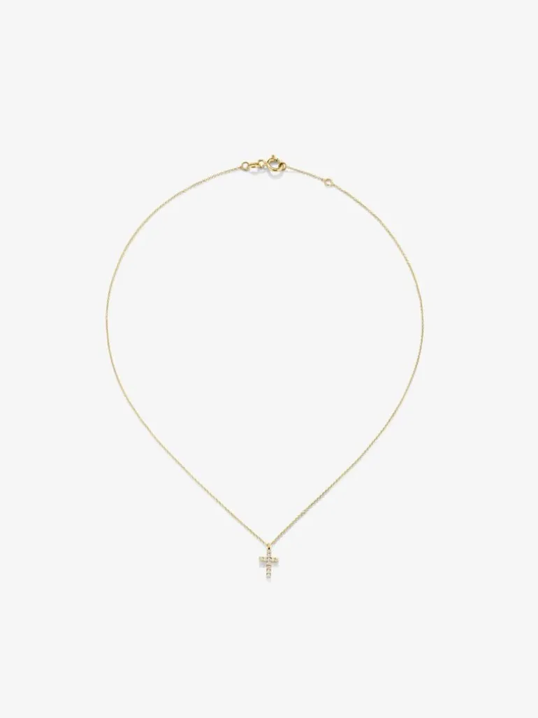 Colgante cadena cruz en oro amarillo de 18K con diamantes