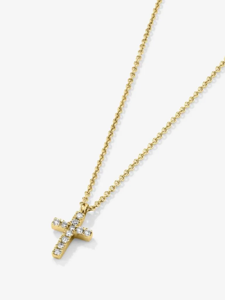 Colgante cadena cruz en oro amarillo de 18K con diamantes