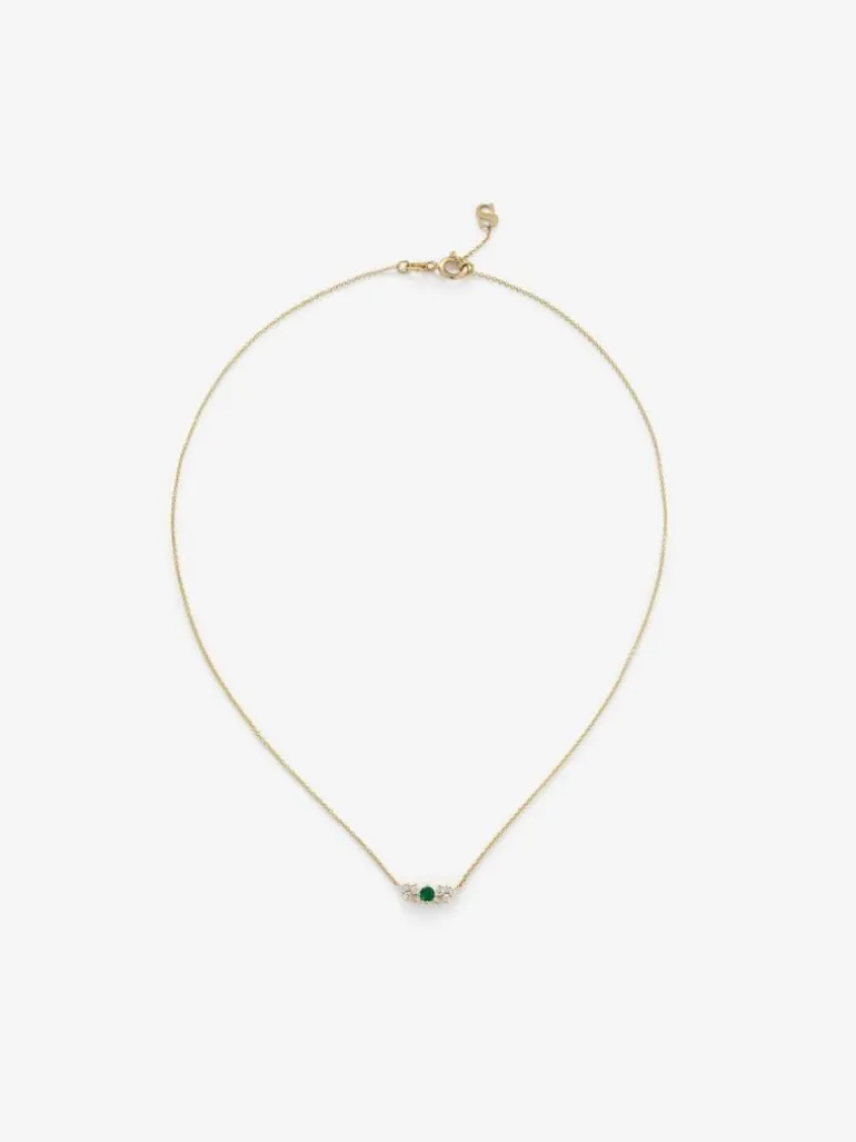 Colgante cadena de oro amarillo de 18K con esmeralda y diamantes