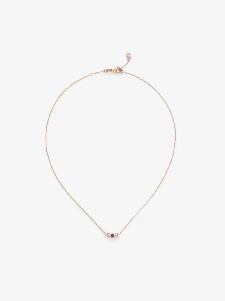 Colgante cadena de oro rosa de 18K con rubí y diamantes