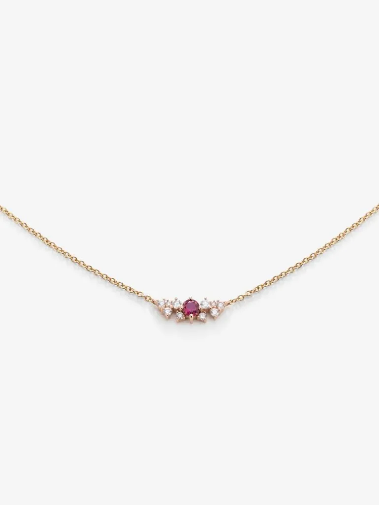 Colgante cadena de oro rosa de 18K con rubí y diamantes