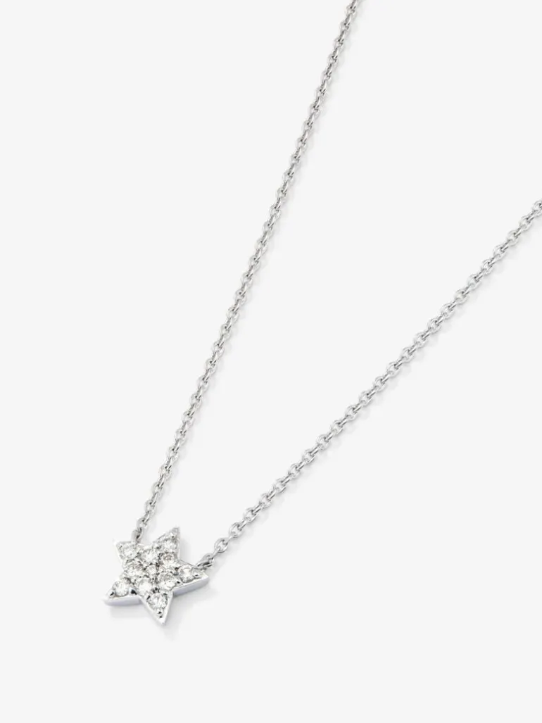 Colgante cadena estrella de oro blanco de 18K de diamantes en pavé