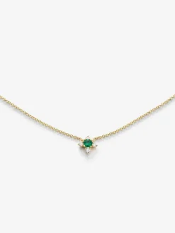 Colgante cadena flor de oro amarillo de 18K con esmeralda y diamantes