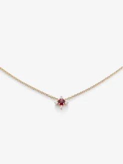 Colgante cadena flor de oro rosa de 18K con rubí y diamantes