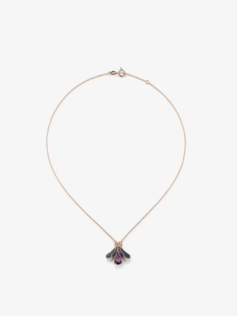 Colgante cadena insecto de oro rosa de 18K con amatista y zafiro