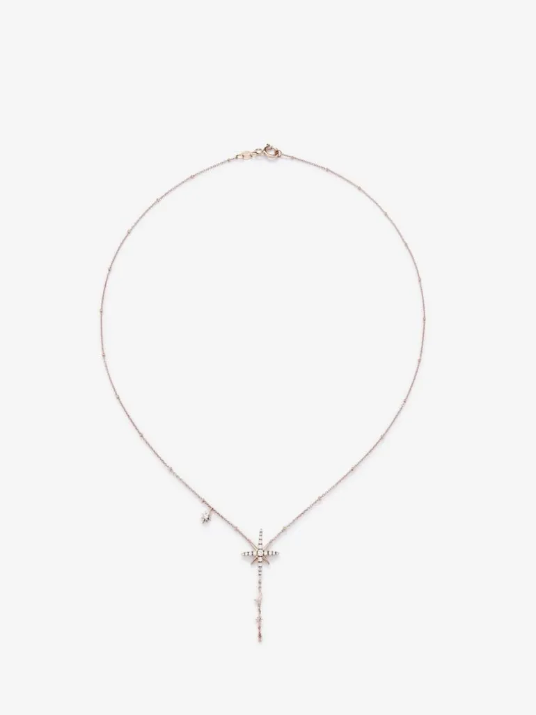 Colgante cadena largo con estrella de oro rosa de 18K con diamantes