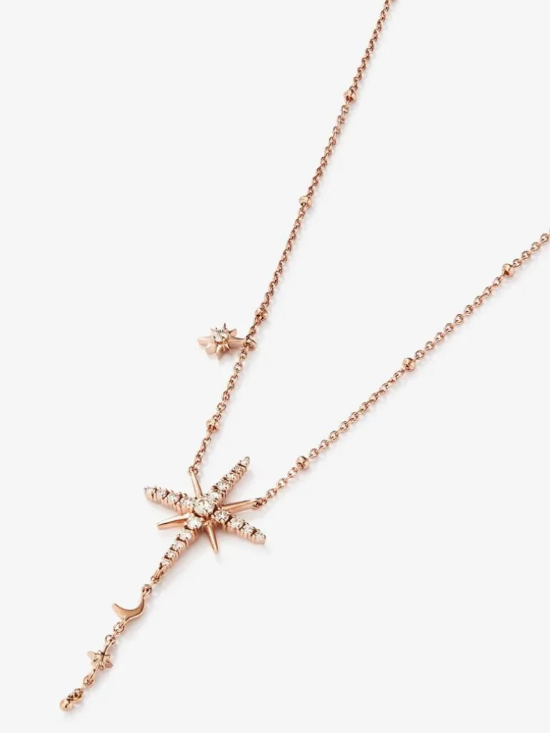 Colgante cadena largo con estrella de oro rosa de 18K con diamantes