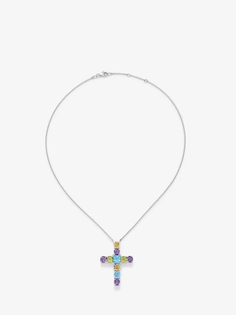Colgante con cruz de plata 925 con gemas multicolor