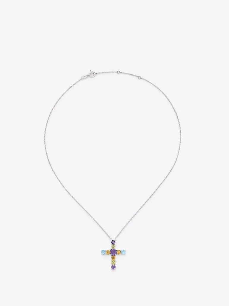 Colgante con cruz de plata 925 con gemas multicolor