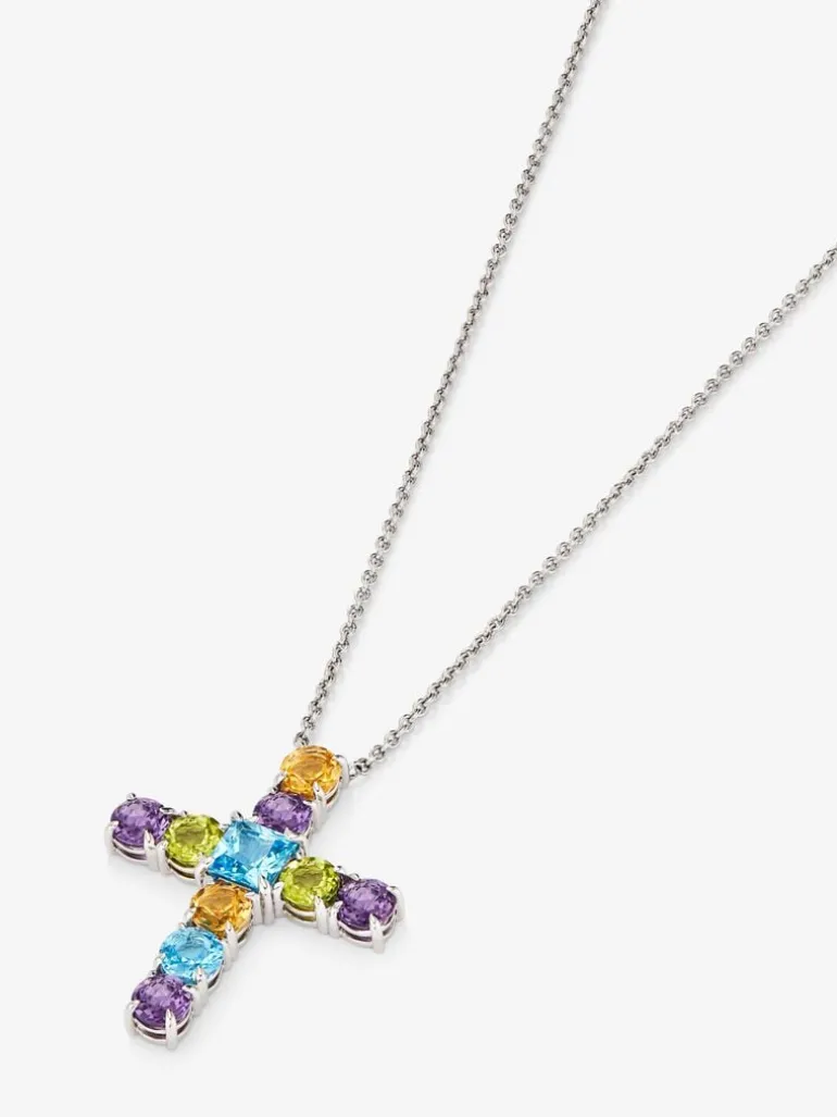 Colgante con cruz de plata 925 con gemas multicolor