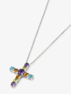 Colgante con cruz de plata 925 con gemas multicolor