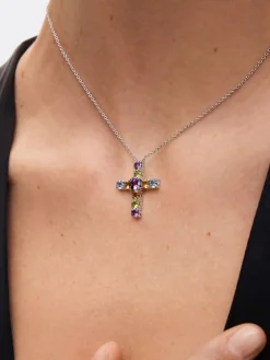 Colgante con cruz de plata 925 con gemas multicolor