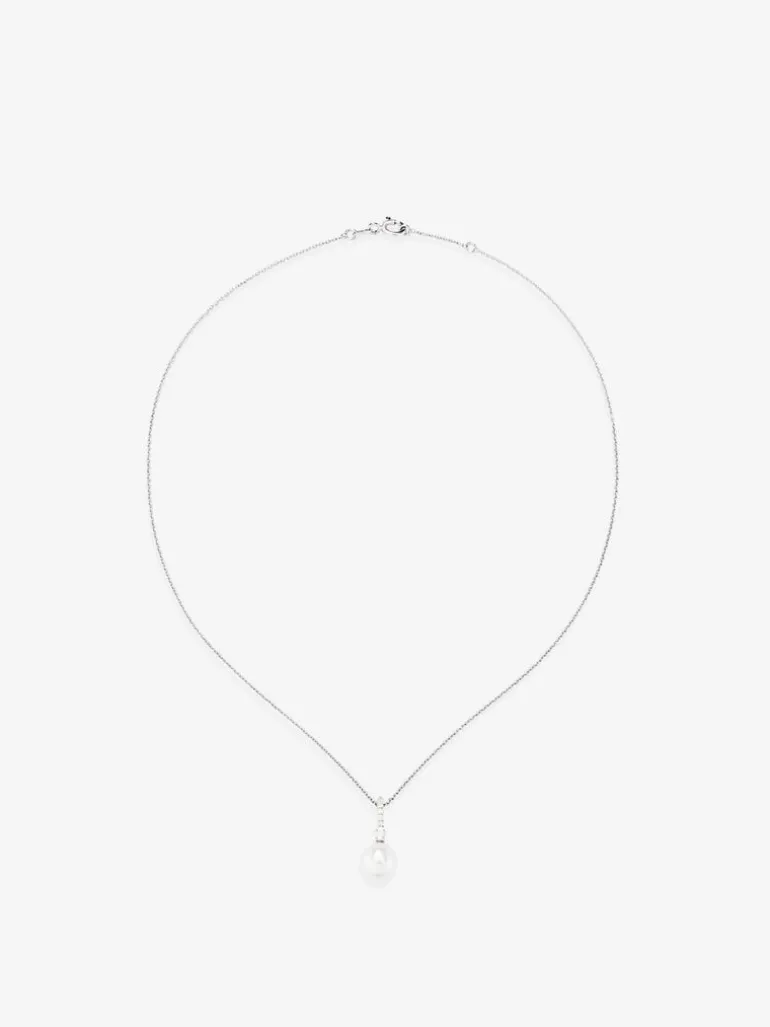 Colgante de cadena de oro blanco de 18k con aro en diamante y perla australiana de 8,5 mm