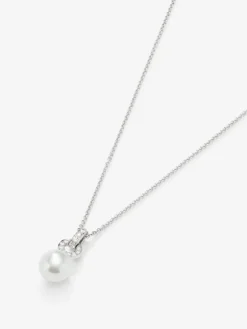 Colgante de cadena de oro blanco de 18k con aro en diamante y perla australiana de 9,5 mm