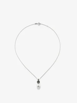 Colgante de cadena de plata 925 con aro en espinela y perla akoya de 9,5 mm