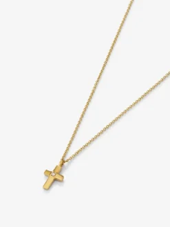 Colgante de oro amarillo de 18K con cruz grande y diamante en talla brillante de 0,01 cts