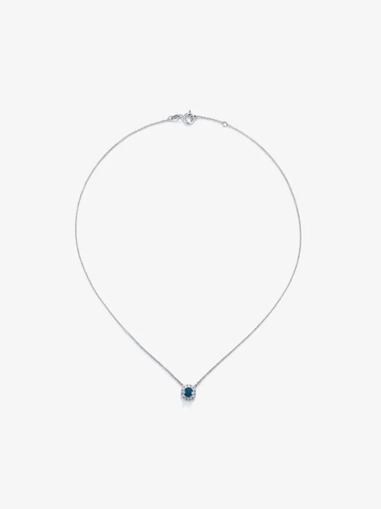 Colgante de oro blanco de 18K con topacio azul london de 0,57 cts y diamantes 0,13 cts