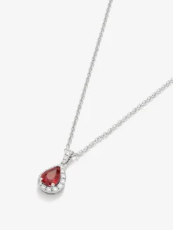 Colgante de oro blanco de 18K con rubí rojo intenso en talla pera de 0,88 cts y diamantes 0,48 cts