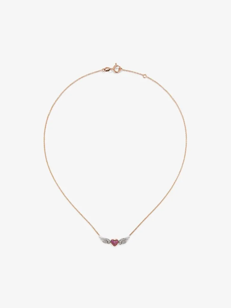 Colgante de oro blanco y oro rosa de 18kt con diamantes y zafiros