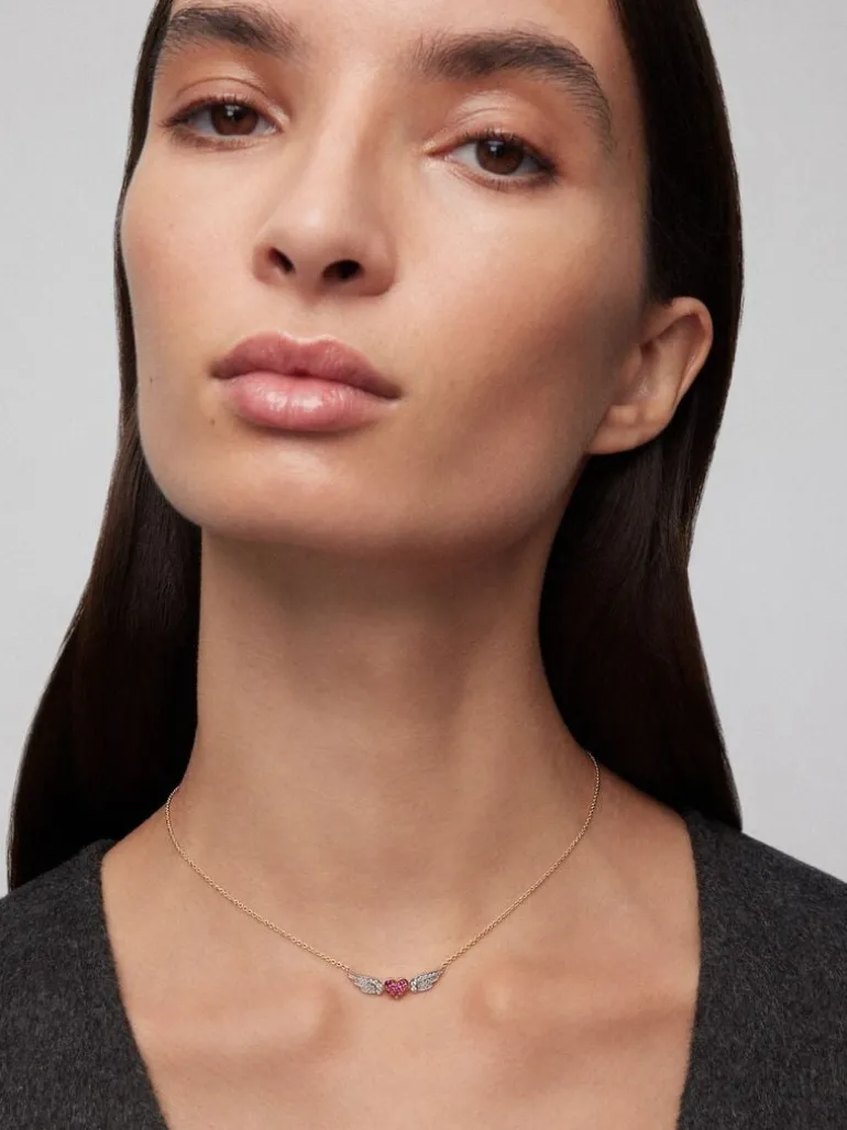 Colgante de oro blanco y oro rosa de 18kt con diamantes y zafiros