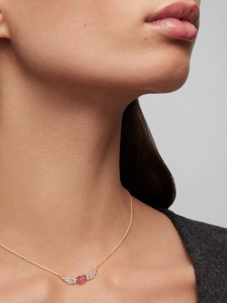 Colgante de oro blanco y oro rosa de 18kt con diamantes y zafiros