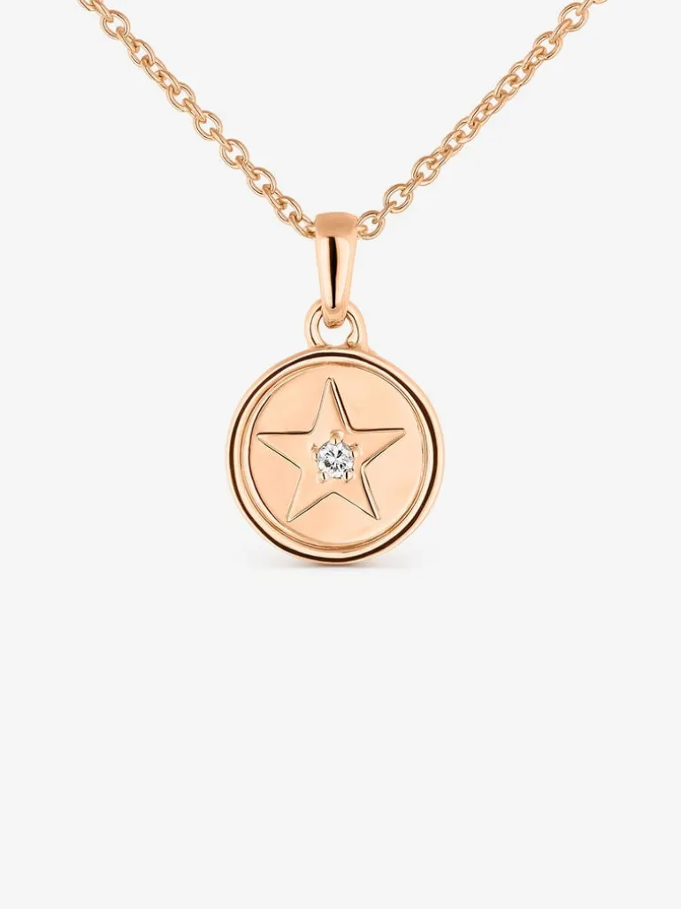 Colgante de oro rosa de 18K con forma de estrella y diamante de 0,01 cts