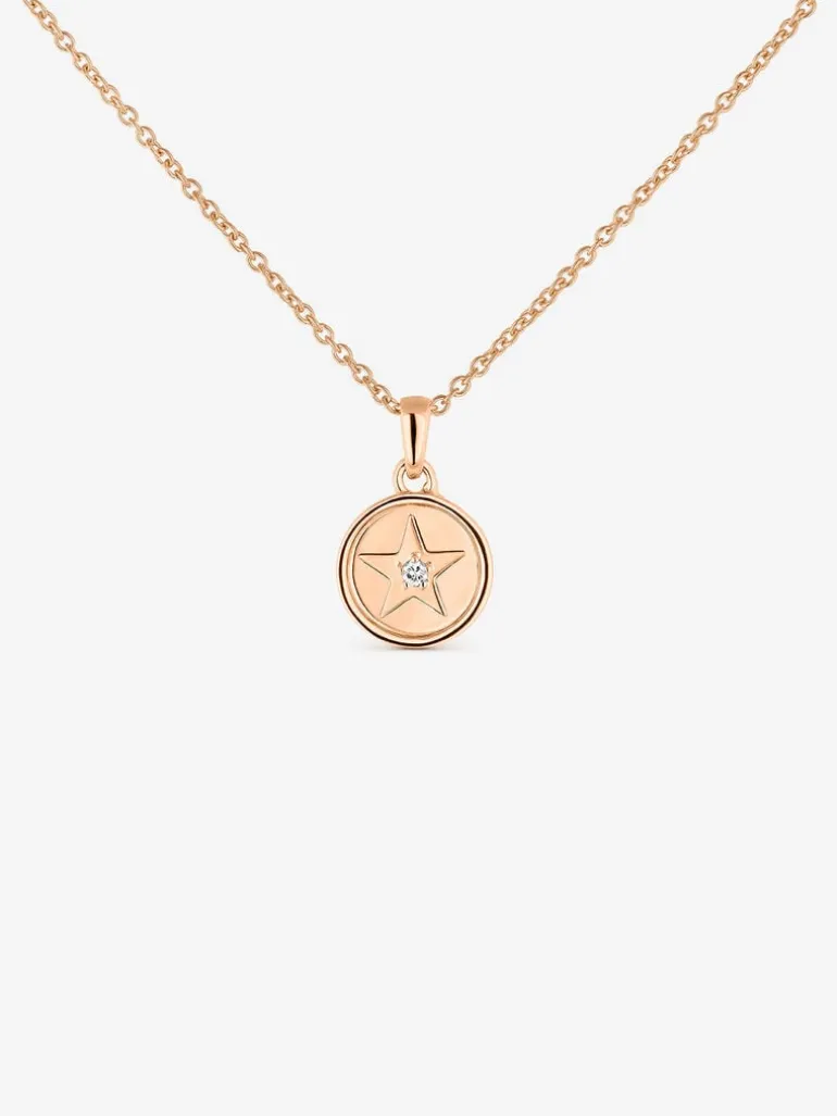 Colgante de oro rosa de 18K con forma de estrella y diamante de 0,01 cts
