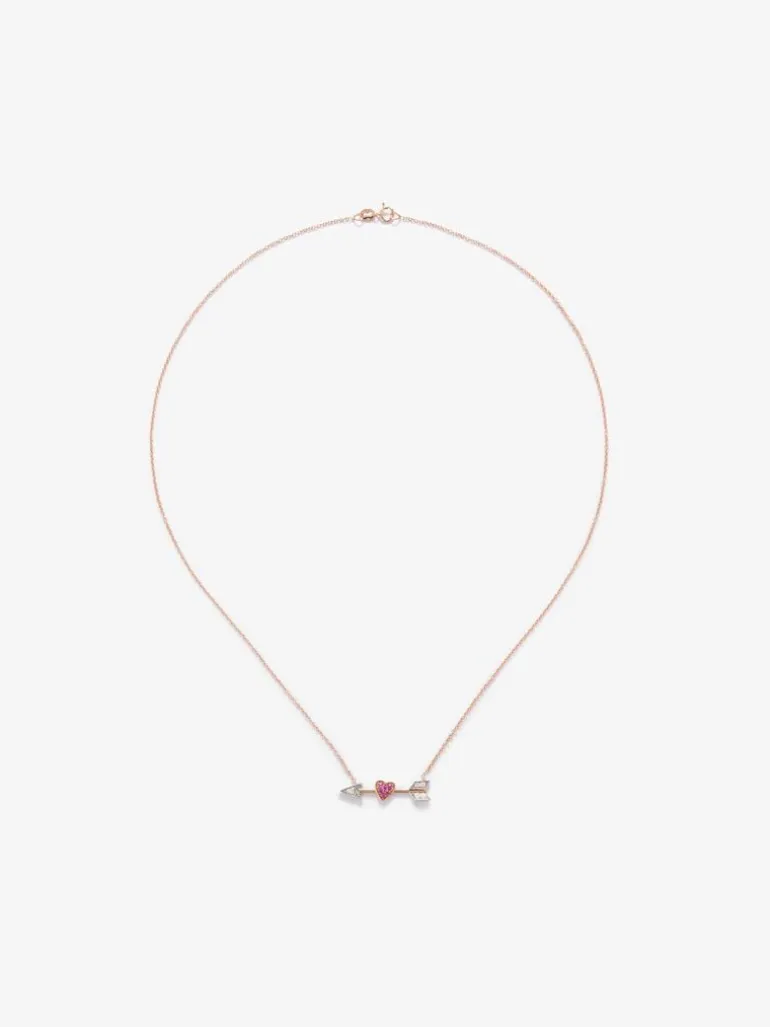 Colgante de oro rosa y oro blanco de 18kt con diamantes y zafiros