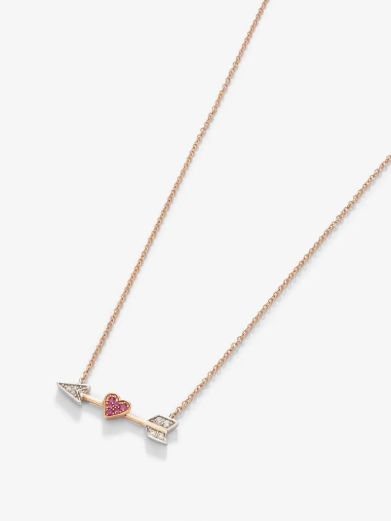 Colgante de oro rosa y oro blanco de 18kt con diamantes y zafiros