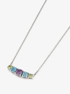Colgante de plata 925 con amatista morada, topacios azul swiss y peridotos
