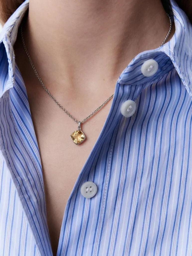 Colgante de plata 925 con cuarzo citrino en talla cushion de