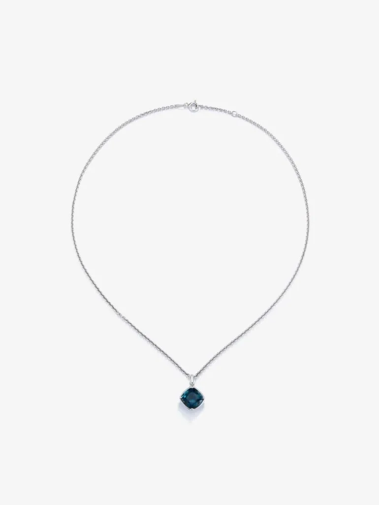 Colgante de plata 925 con topacio azul london en talla cushion