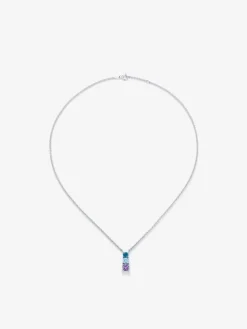 Colgante de plata 925 con topacio azul london, topacio azul swiss y amatista morada en talla brillante