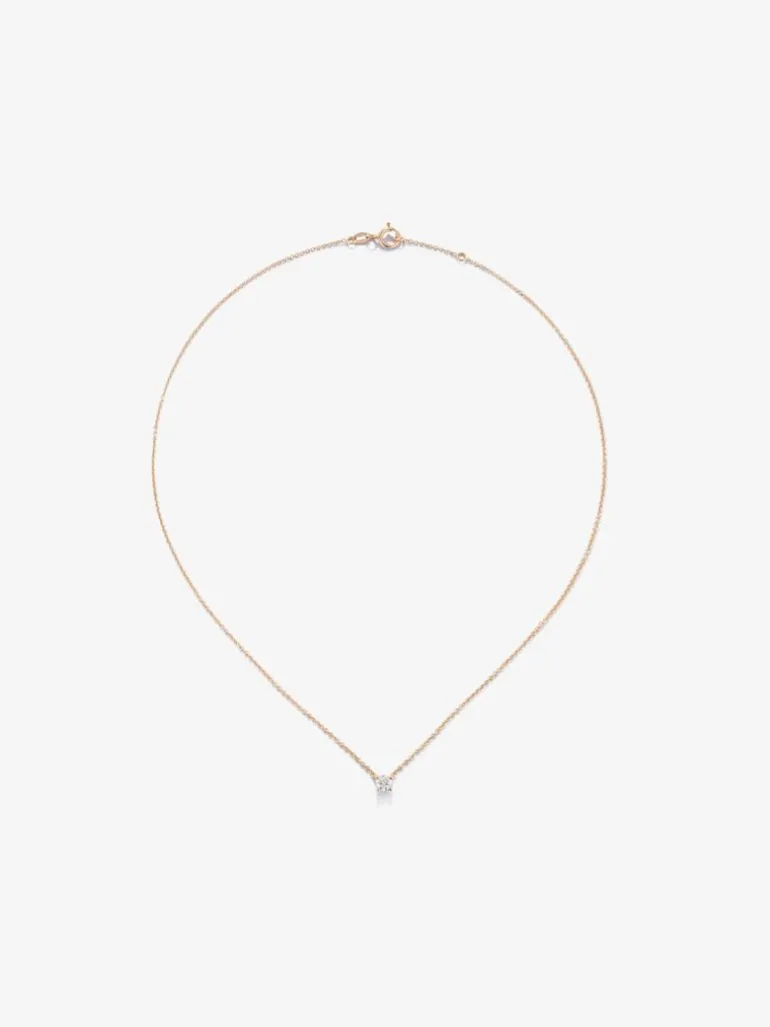 Colgante solitario de oro rosa de 18K con diamante en talla brillante de 0,15 cts