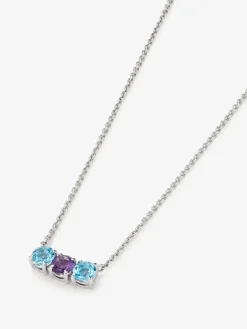 Colgante tresillo de plata 925 con topacios azuls swiss y amatista morada